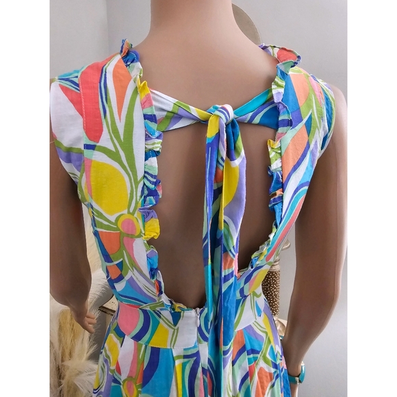 Fate White Multicolored Open Tie Back Pleated Maxi Dress - Picture 3 of 12